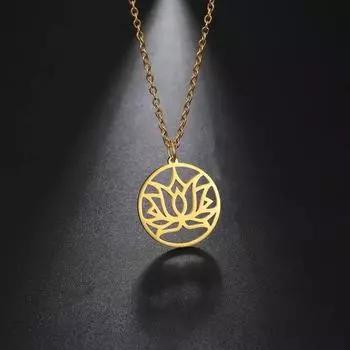 Skyrim нержавеющая сталь цветок лотоса кулон ожерелье золотого цвета колье-цепочка 2024 модные украшения для женщин подарок