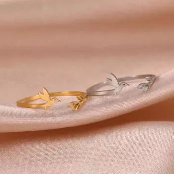 Skyrim Tree Leaves & Bird Open Ring Women Регулируемые Кольца Из Нержавеющей Стали 2024 Модные Украшения Подарок На День Рождения Новинка resizable серебряный