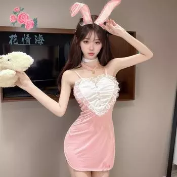 Сладкая чистая похоть девушка любовь кружевная вставка COS кролик без спины облегающий One size