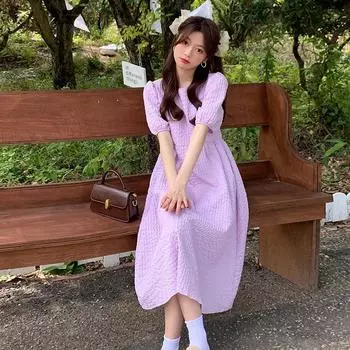 Сладкая и нежная юбка с ветром и облачным цветком, женское летнее платье First Love Wind Taro, фиолетовое французское плиссированное платье M фиолетовый