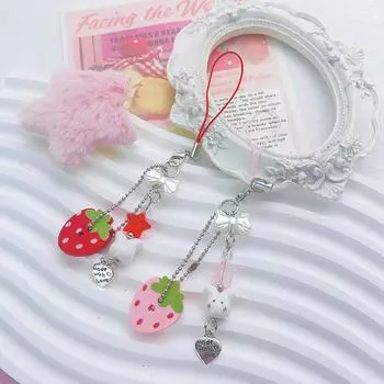 Сладкая клубника бисерный брелок для ключей для женщин девочек мобильный телефон анти потеря шнурок изысканный рюкзак украшения аксессуары подарки A4