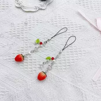 Сладкая клубника сердце звезда кулон телефон брелок для ключей для женщин девочек ремни сумка брелок украшение цепочка аксессуары as the picture
