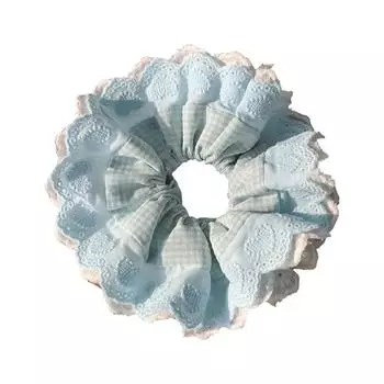 Сладкая кружевная повязка на голову для девочек, светло-голубая, нежное плиссированное кружево, обруч для волос, резинка для волос «хвостик», резинка для волос «маруко», резинка для волос «толстая кишка»
