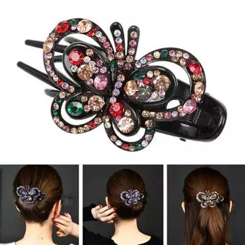 Сладкая темпераментная заколка для волос, противоскользящая зубная заколка, изысканный яркий цвет, блестящие стразы, элегантная шпилька с декором в виде бабочек разноцветный