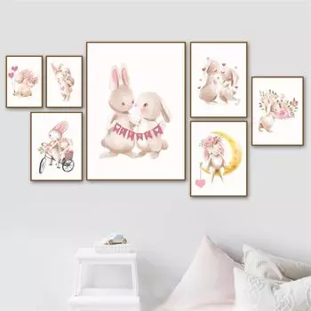 Сладкая жизнь кроликов плакат и принт мультфильм детская настенная живопись холст картина скандинавская девушка украшение для детской спальни 21*30cm