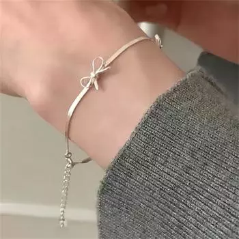 Сладкие браслеты с бантом для женщин и девочек, сверкающая нежная лента, бант, змеиные кости, браслет-цепочка, вечерние ювелирные изделия, подарки
