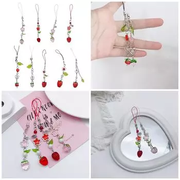 Сладкие бусины из клубники, брелки для телефона, подвески для автомобильных ключей, модные украшения для сумок, ремешки, аксессуары для кошельков 5