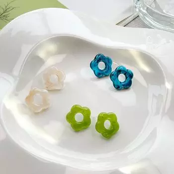 Сладкие и свежие серьги-гвоздики с простым градиентным цветочным дизайном — милые серьги-гвоздики конфетного цвета для женщин синий