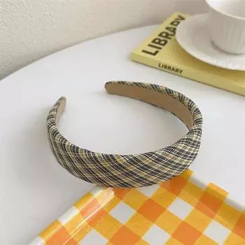 Сладкие Мягкие Желтые Клетчатые Тканевые Повязки на Голову с Поролоновой Подкладкой для Женщин Девочек Повседневные для Шоппинга Умывания Лица Макияжа Волос