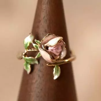 Сладкие романтические эмалированные обручальные кольца с розовым цветком розы для женщин, изысканные регулируемые ювелирные изделия в стиле ретро, подарки подруге resizable