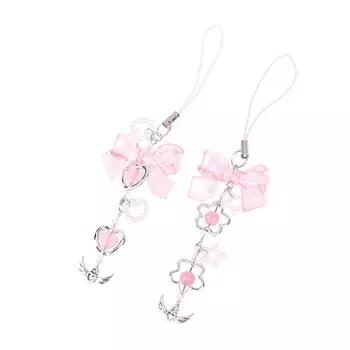 Сладкие розовые цепочки для телефона с бантом и сердечком для девочек, милый ремешок для телефона с цветком и звездой, Y2K, ремешки для мобильного телефона, брелок as the picture