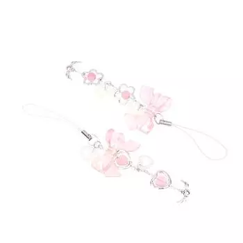 Сладкие розовые цепочки для телефона с бантом и сердечком для девочек, милый ремешок для телефона с цветком и звездой, Y2K, ремешки для мобильного телефона, брелок