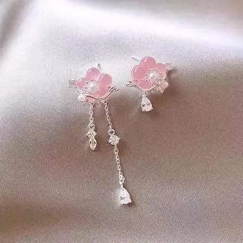 Сладкие розовые серьги с кисточками для женщин, элегантные асимметричные висячие серьги с жемчугом и персиком, ювелирные изделия для свадебной вечеринки CHINA
