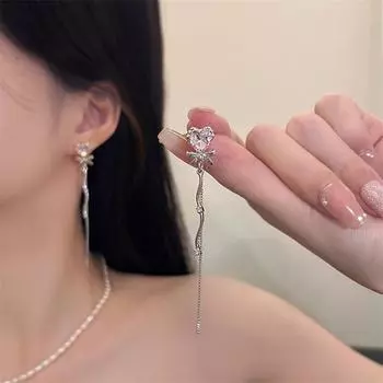 Сладкие розовые серьги с кисточками в форме сердца для женщин, серебряные серьги с цирконием, аксессуары для пирсинга, ювелирные изделия