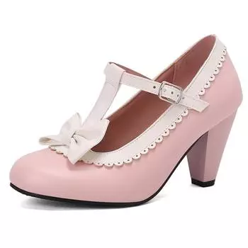 Сладкие туфли Лолита для девочек, милый бант, розовые, черные, белые, женские туфли-лодочки, ремешок на щиколотке, элегантные, для вечеринки, свадебные туфли, женские 35 розовый