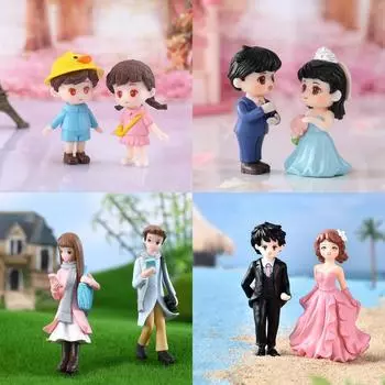 Сладкие влюбленные Романтические фигурки для пар Свадебные миниатюры Сказочный сад Гном Террариумы из мха Изделия из смолы Украшения для дома