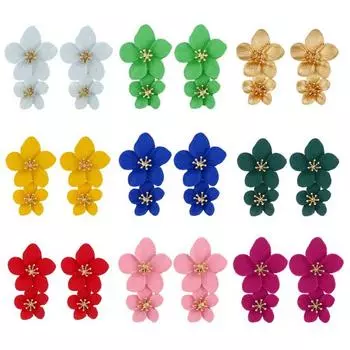 Сладкие женские однотонные длинные висячие серьги-гвоздики с двойным цветком, ювелирные изделия для вечеринок золотистый