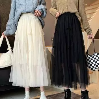 Сладкий бант Сетка Юбка Весна Лето Мода Элегантная вечеринка Женская юбка One Size чёрный