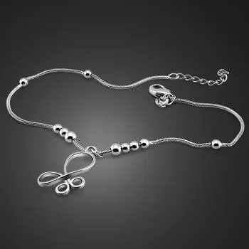 Сладкий бантик с подвеской на ножном браслете, браслеты на ногу для женщин, украшения для ног, цепочка для ног, 100% стерлинговое серебро 925 пробы, подарки дружбы, начальный ножной браслет