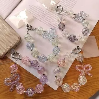 Сладкий брелок-конфета с защитой от потери, нерегулярные прозрачные бусины, кулон, сладкие бусины, телефонная цепочка, подарки розовый