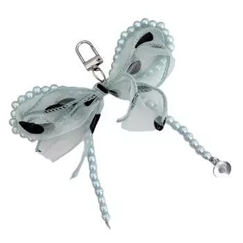 Сладкий брелок с бантиком из искусственного жемчуга, ручной работы, подвеска-бабочка из ленты, модный аксессуар для ключей для сумок зелёный