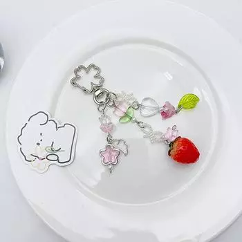 Сладкий брелок в виде клубничного банта Y2K Нежный сказочный брелок в виде ландыша Подвеска для мобильного телефона Украшение для рюкзака ONESIZE