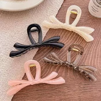 Сладкий цвет желе большой нерегулярный бант из ленты заколка для волос коготь французский стиль акула конский хвост заколка шпилька аксессуары для волос головной убор чёрный