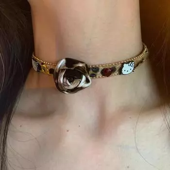 Сладкий и пряный бутон чокер-ошейник женский кофейный леопардовый принт осень и зима плюшевая ключичная цепочка женская универсальная субкультурная цепочка на шею прилив