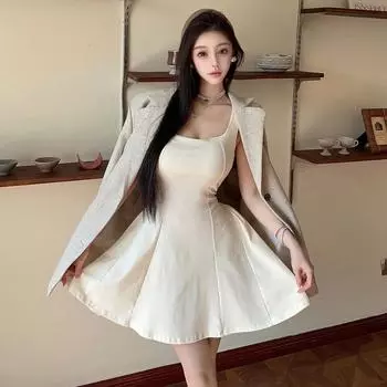 Сладкий и пряный маленький мужчина U-образный вырез талия и тонкое платье женщина S чёрный