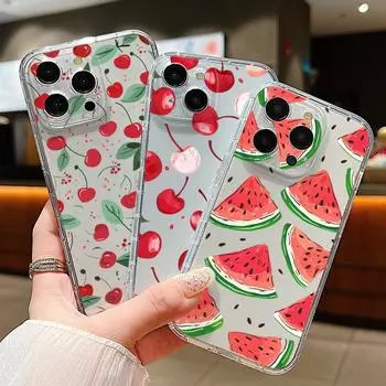 Сладкий летний милый чехол для телефона с фруктовым узором для iPhone 15 14 Pro Max 13 Pro 12 11 X XS 8 7, прозрачный мягкий противоударный тонкий защитный чехол из ТПУ iPhone 15