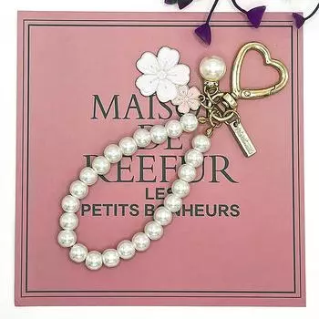 Сладкий розовый вишневый брелок для ключей с кроликом, кулон для телефона, жемчужное письмо, автомобильный брелок для ключей, чехол для наушников, подвески, сумка, декор, аксессуары as the picture