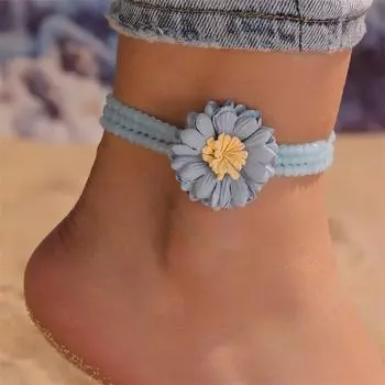 Сладкий синий браслет с цветами из бисера, женский браслет на ногу, ювелирные изделия, летний пляжный богемный ножной браслет, орнамент, подарок дружбы