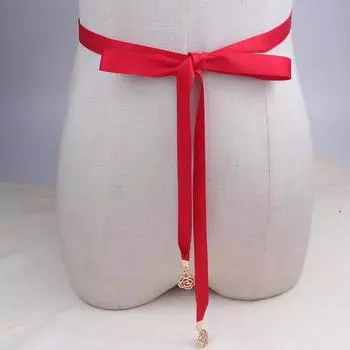 Сладкий женский тканевый узкий ремень с узлом, Узкая цепочка на талию, украшенная розами, Пояс-веревка с бантом красный