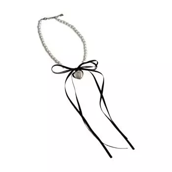Сладкое прохладное ожерелье-чокер с бантом и сердцем, с лентой и жемчужными бусинами, регулируемая цепочка-воротник для женщин, шейное украшение, подарок белый
