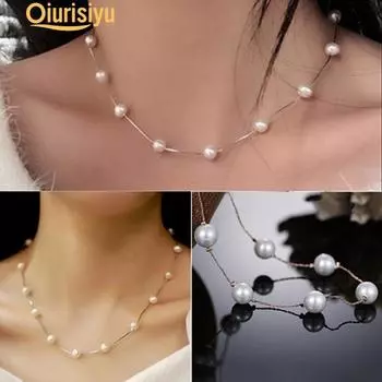 Сладкое романтическое колье из искусственного жемчуга, кулон-цепочка, короткое ожерелье, ювелирные изделия, модные украшения