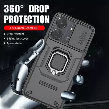 Слайд-объектив крышка бронированный противоударный чехол для Xiaomi redmi 13C 13 C C13 Redmi13c 4G магнитный держатель кольцо защитный Fundas Redmy 13c For Redmi 13C 4G чёрный