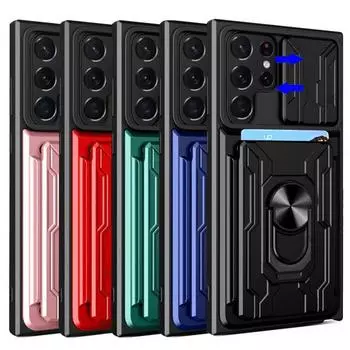 Слайд-объектив Защитный кошелек Держатель для карт памяти Чехол для телефона Samsung S23 Ultra Plus Броня Противоударный чехол Samsung Galaxy S23 Ultra белый