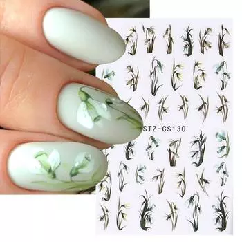Слайдеры Очаровательные весенние наклейки для дизайна ногтей 3D Galanthus Snowdrop Flower Белый Зеленый
