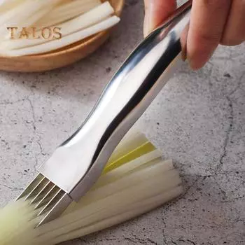 Слайсер для лука из нержавеющей стали, 6-лезвийный измельчитель зеленого лука, резак с нескользящей ручкой, кухонный измельчитель овощей, инструмент для зеленого лука, лука-порея, картофеля, фруктов серебряный