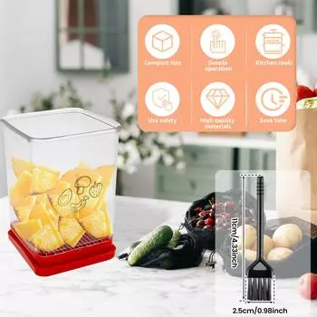 Слайсер для нарезки чашек с толкающей пластиной, многофункциональный скоростной слайсер для фруктов и овощей со щеткой, портативный, из нержавеющей стали красный