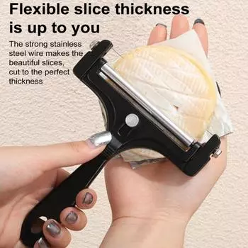 Слайсер для сыра из нержавеющей стали, регулируемая толщина, резак для масла и сыра, ручная терка, кухонный гаджет для мягких полуфабрикатов чёрный