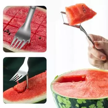 Слайсер с гладкой поверхностью, удобная ручка, слайсер из нержавеющей стали, резак для арбуза, фруктовая вилка, кухня серебряный