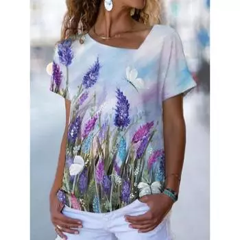 Slanted Edge Women s T-shirt Style Fashionable Casual Flower Base Inner Top T-shirt for Women S