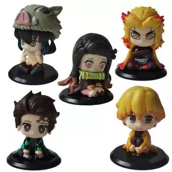Slayer Demon Figure Figurine Doll Tanjirou Agatsuma Zenitsu Inosuke Hashibira 5pcs Set B