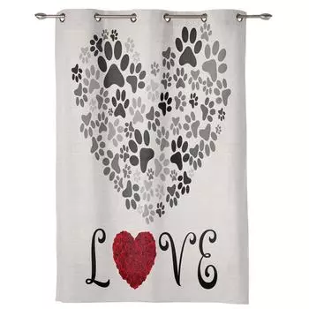 Следы собак, оконная занавеска с изображением любви для спальни, гостиной, фоновая занавеска, домашний декор, кухонная короткая занавеска 135W x 60H(cm)