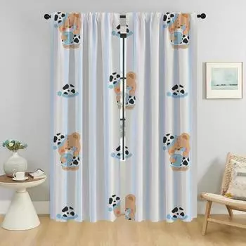 Sleeping Bear Anti-mosquito Curtains for Camera Shades Partition Modern Living Room Curtains 2 Pieces Halloween Decoration Child W50xH70cmx2pcs-CL