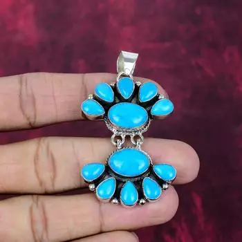 Sleeping Beauty Turquoise Handmade Gemstone Pendant, 925 Solid Sterling Silver Pendant Antique Jewelry, For Engagement Gift 2.44 Inches