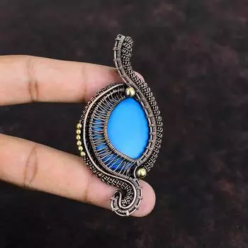 Sleeping Beauty Turquoise Pendant Copper Wire Wrapped Pendant Latest Design Pendant Handmade Copper Wire Jewelry Gemstone Pendant For Gifts