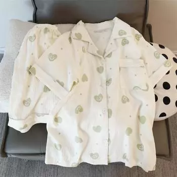 Пижамный комплект Sweet Kawaii Cute Flower Print для женщин, повседневная пижама из двух частей в стиле Харадзюку, новинка осени для дома XL