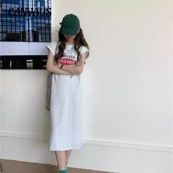 Платья без рукавов Летние женские свободные повседневные платья-футболки Длинные платья больших размеров M белый